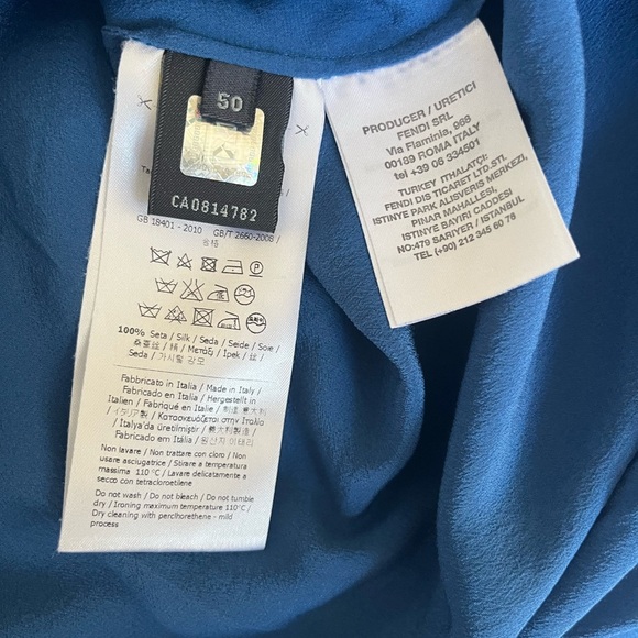 FENDI Womens Size 50 L/XL Blue with Logo Trim Top - Picture 4 of 13